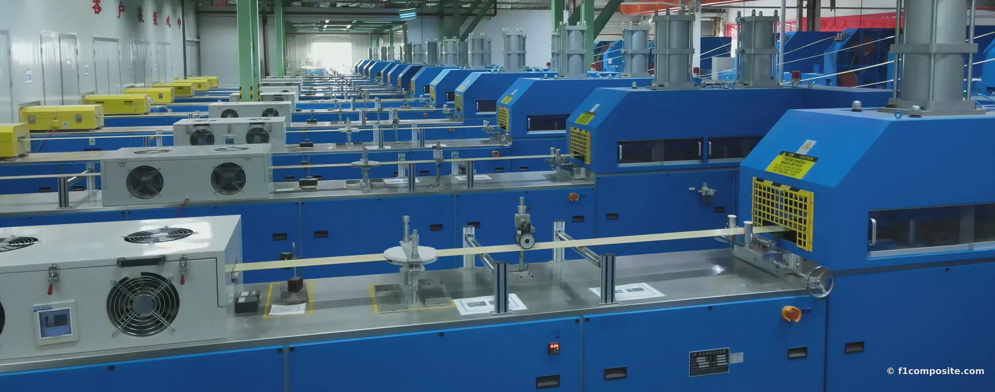 Rows of pultrusion production lines at the FengDu manufacturing base in Chongqing