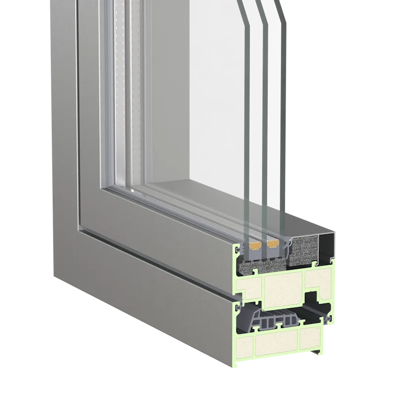 FRP window frame 90-series corner cross-section for passive house fenestration